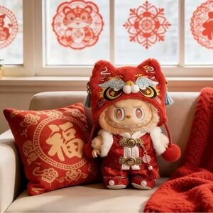 Red Lunar New Year Plush Labubu Outfit - doll not included
